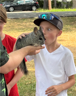 A child with a chinchilla from the Curious Creatures Show