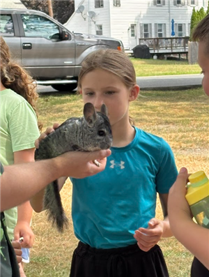 A child with a chinchilla from the Curious Creatures Show