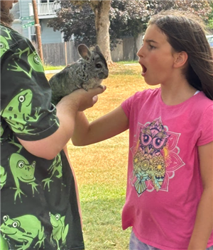 A child with a chinchilla from the Curious Creatures Show